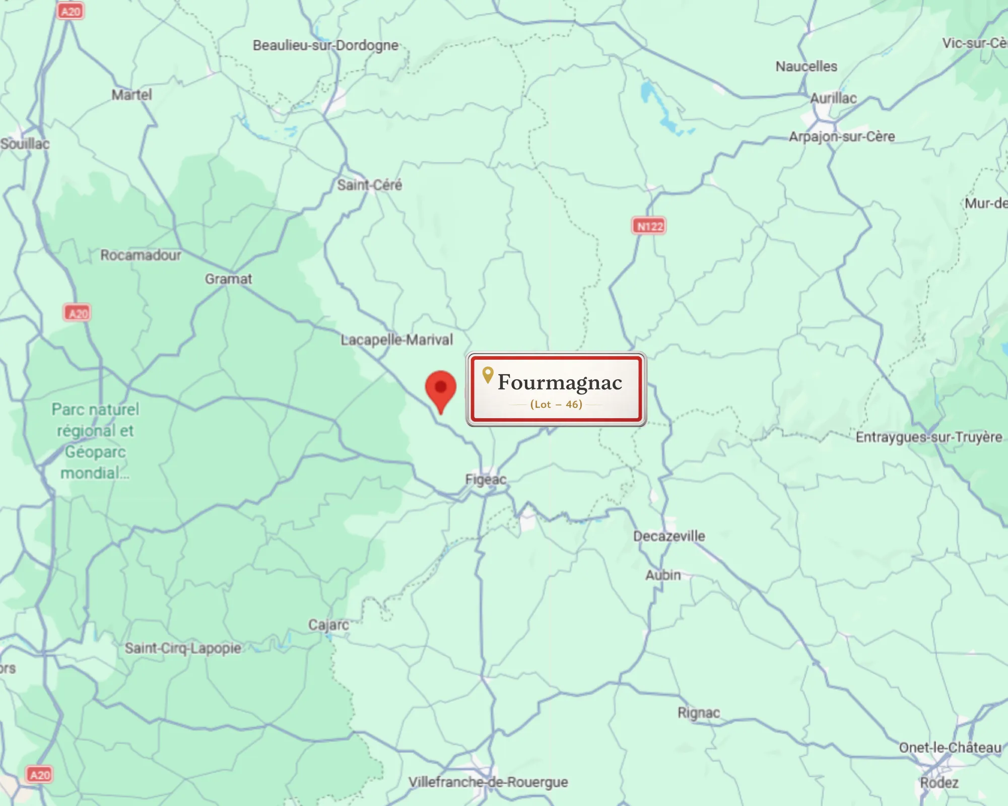 Localisation du gîte à Fourmagnac (Lot) – ouvrir dans Google Maps